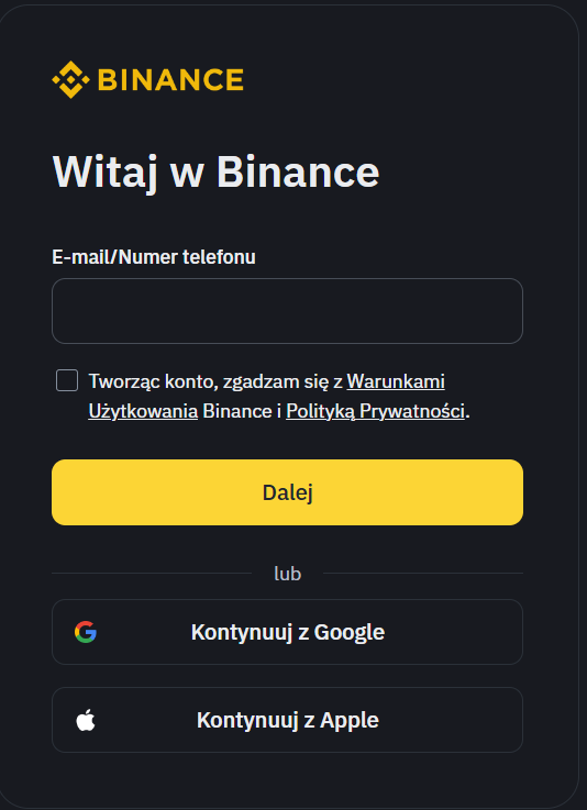 binance rejestracja